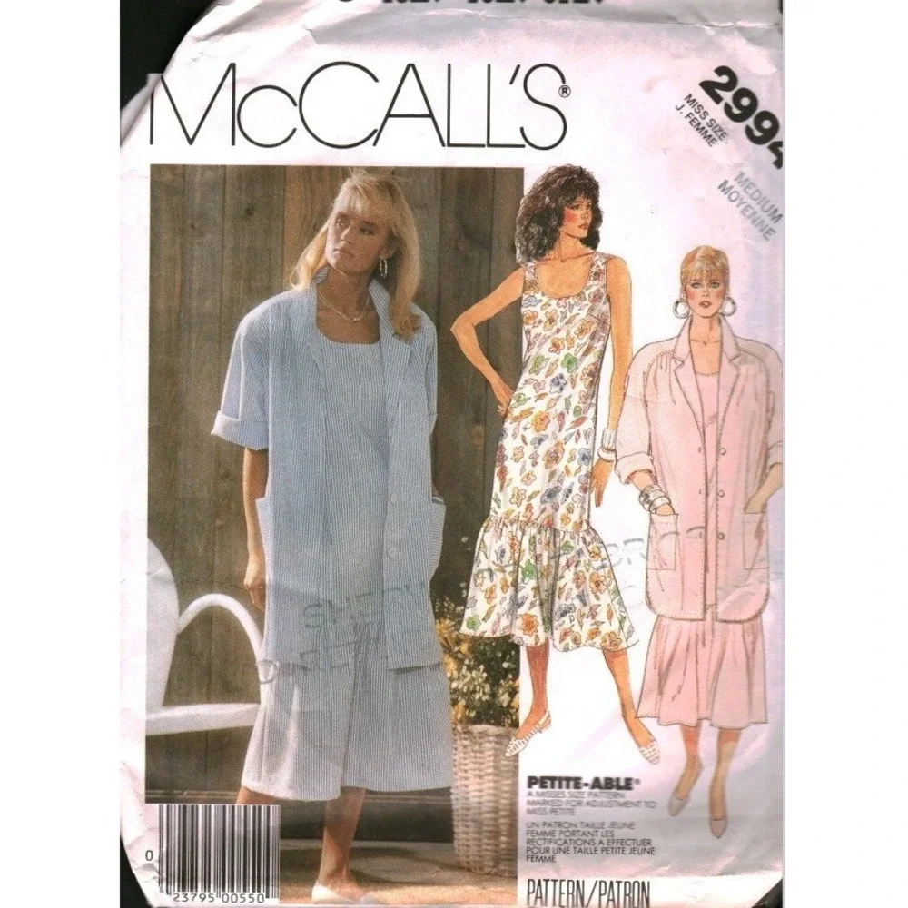 Vintage 1987 McCalls 2994 Sewing Pattern Misses Shirt and Dress Size Medium CUT